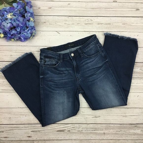 KanCan Denim - Kancan Frayed Kick Flare Mid Rise Cropped Jeans
